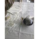 Sofra Takımı 155X260 Cm Masa Seti Keten Dantelli Dekoratif Gülse Model Yemek Masası Örtüsü Krem