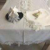 Sofra Takımı Lady Gardenya Keten Yemek Takımı 160X220 Masa Seti 12 Kişilik 26 Parça Runner Set Kreme Gold