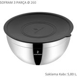 Sofram 3 Parça 26 cm Karıştırma ve Saklama Kabı - 5,8 lt - Siyah - Gümüş