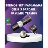 SOFRİVA Paslanmaz Termos ve İkili Bardak Seti | 6-12 Saat Sıcak/Soğuk Tutma - RFIOVS6928-3415