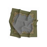 Soft Bordürlü Barok Çerçeveli Kazayağı Desenli Haki Renkli 90X90 Eşarp (İpek İçermez) Kenar Dikiş Şekli El Dikişli