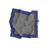 Soft Bordürlü Barok Çerçeveli Kazayağı Desenli İndigo Renkli 90X90 Eşarp (İpek İçermez) Kenar Dikiş Şekli El Dikişli