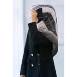 Soft Bordürlü Ekose Desenli Gri Renkli 90X90 Eşarp (İpek İçermez) Kenar Dikiş Şekli El Dikişli