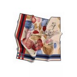 Soft Çiçek Desenli Bordo - İndigo Renkli 90X90 Eşarp (İpek İçermez) Kenar Dikiş Şekli El Dikişli