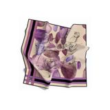 Soft Çiçek Desenli Lila Renkli 90X90 Eşarp (İpek İçermez) Kenar Dikiş Şekli El Dikişli