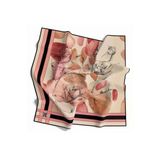 Soft Çiçek Desenli Pudra Renkli 90X90 Eşarp (İpek İçermez) Kenar Dikiş Şekli El Dikişli
