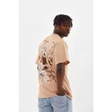 Soft Dokulu Unisex Salaş Stil Bej Tonlu Oversize Bisiklet Yaka Tişört