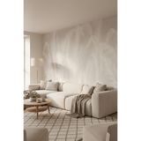 Soft Gri Yaprak Desenli Tek Parça Silinebilir Duvar Kağıdı, 500 x 260