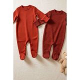 Soft Harmony Romper 2’li Set Organik Pamuk Yumuşak Dokulu Günlük Bebek Tulum Seti Kırmızı - 3 - 6 Ay