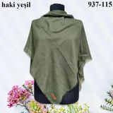 Soft İpek Düz Renk Flamlı Pamuk Eşarp (Haki Yeşil) 937-115