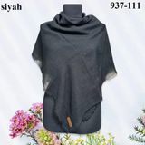 Soft İpek Düz Renk Flamlı Pamuk Eşarp (Siyah) 937-111