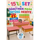 Soft Kare Kırmızı 15’li Lastikli Okul Sıra Örtüsü Seti ve Öğretmen Masa Örtüsü – Dayanıklı, Yıkanabilir