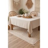 Soft Kare ORGANİK NATURAL VİNTAGE KETEN BEJ MASA ÖRTÜSÜ