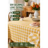 Soft Kare Panama Keteni Sıvı Geçirmez Sarı Kareli Masa Örtüsü