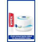 Soft Krem 300ml ve Çilek Nemlendirici Dudak Bakım Kremi 4.8gr, Hafif Kırmızı Işıltı, Doğal Yağlar