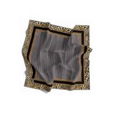 Soft Leopar Bordür Desenli Gri Renkli 90X90 Eşarp (İpek İçermez) Kenar Dikiş Şekli El Dikişli