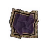 Soft Leopar Bordür Desenli Mor Renkli 90X90 Eşarp (İpek İçermez) Kenar Dikiş Şekli El Dikişli