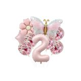 Soft Pembe Papatyali Yilidizli Kelebek Yaş Folyo Balonlu Doğum Günü Parti Seti Süsü, 77874540000