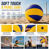 Soft Touch Voleybol Topu, Sarı-Mavi, 8 Panel Dizayn, 5 Numara, Plaj ve Salon Maçları için