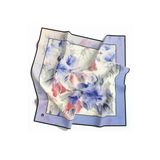 Soft Twill Suluboya Çiçek Desenli İndigo Mavisi Renkli 90X90 Eşarp (İpek İçermez) Kenar Dikiş Şekli El Dikişli