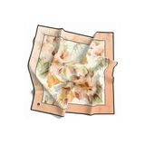 Soft Twill Suluboya Çiçek Desenli Somon Renkli 90X90 Eşarp (İpek İçermez) Kenar Dikiş Şekli El Dikişli