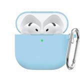 Soft Yumuşak Lansman Esnek Silikon Airpods 3 ile uyumlu İçi Kadife Kulaklık Kılıfı ve Karabina Anahtarlık (Bebe Mavisi, Airpods 3)