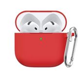 Soft Yumuşak Lansman Esnek Silikon Airpods 4 ile uyumlu İçi Kadife Kulaklık Kılıfı ve Karabina Anahtarlık (Kırmızı, Airpods 4)