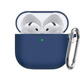 Soft Yumuşak Lansman Esnek Silikon Airpods 4 ile uyumlu İçi Kadife Kulaklık Kılıfı ve Karabina Anahtarlık (Lacivert, Airpods 4)