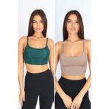Softandbasic Kadın 2'li Comfortlux Fit Askılı Spor Sütyeni Spor Bralet - Yeşil - Kahverengi
