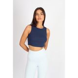 Softandbasic Kadın Indigo Basic Halter Yaka Esnek Biyeli Kaşkorse Kumaş Crop Top Body Atlet - İndigo - XL