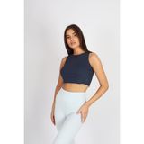 Softandbasic Kadın Lacivert Basic Halter Yaka Esnek Biyeli Kaşkorse Kumaş Crop Top Body Atlet - XL