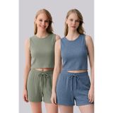 soft&basic Kadın 2'li Bürümcük Basic Askılı Crop Kısa Şort Alt Üst Şortlu Takım
