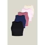 soft&basic Kadın 5'li Basic Halter Yaka Esnek Biyeli Kaşkorse Kumaş Crop Top Body Atlet XL SB-0012-05