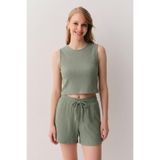 soft&basic Kadın Bürümcük Basic Askılı Crop Kısa Şort Alt Üst Şortlu Takım