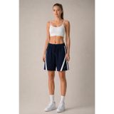 soft&basic Lacivert-Beyaz Pamuklu Yumuşak Dokulu Şeritli Standart Fit Beli Lastikli Kadın Şort