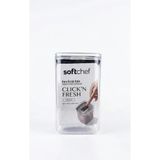Softchef Click'n Fresh Hava Geçirmez Kare Plastik Erzak Kabı 1400 Ml - Vakumlu Tek Tuş Kapaklı Şeffaf Plastik Bakliyat, Un Ve Şeker Saklama Kabı, Bpa İçermez (10,5X10,5X17,5Cm)