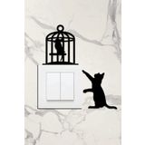 softclass Kuş Kafesi & Kedi Temalı Ahşap Priz Çerçevesi