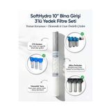 Softhydra 10" Bina Girişi 3'lü Filtre Seti - Kireç Önleyici Silifoz, CTO ve Yıkanabilir Tortu Filtre