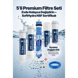 SoftHydra 10 İnç Standart 5'li Su Arıtma Filtre Seti - 80 GPD Membran Dahil Full Bakım Paketi - NSF Sertifikalı Tüm Açık Kasa Cihazlara Uyumlu Hediye Filtre Değişim Seti ve Montaj Ekipmanlı - Beyaz