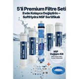 Softhydra 10” Standart NSF'li 5’li Filtre Seti (PP + GAC + CTO + 80 GPD RO Membran + Post Karbon)
