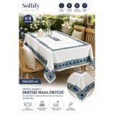 Softifyhome Dijital Baskılı Dertsiz Masa Örtüsü 160x220 cm 6-8 Kişilik Mavi Çiçek Desenli Leke Tutmaz Şık Salon Balkon Mutfak Masa Örtüsü