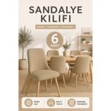 Softlife 6'lı Jakarlı Oval Sandalye Kılıfı - Bej, Likralı Yıkanabilir Sandalye Örtüsü Kolay Takılan Koruyucu Kılıf