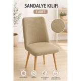 Softlife Jakarlı Oval Sandalye Kılıfı - Bej, Likralı Yıkanabilir Sandalye Örtüsü Kolay Takılan Koruyucu Kılıf