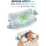 Softlife Nova Ice Serinletici Kılıflı Visco Soğuk Yastık Ortopedik Boyun Destekli Memory Foam Ergonomik Yastık 62X42X13/10CM - 64 x 40 cm - Beyaz - Mavi