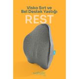 Softlife REST Ortopedik Visco Sırt ve Bel Destek Yastığı Bel Destek Minderi 54x42x9 Cm - 54 x 42 cm - Gri