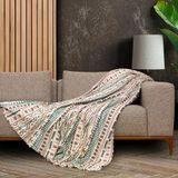 Softmicro Boho Etnik Desenli Mikrofiber Koltuk Örtüsü Ve Tv Battaniyesi, Koltuk Şalı, Kaymaz Turkuaz 130X180 Cm