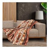SoftMicro Etnik Desenli Boho 130x180 cm Koltuk Örtüsü Şalı, Kanepe Örtüsü, Tv Battaniyesi Toprak