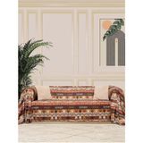 SoftMicro Etnik Desenli Boho 180x220 cm Koltuk Örtüsü Şalı, Kanepe Örtüsü, Tv Battaniyesi Toprak
