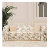 SoftMicro Zikzak Desenli180x300 cm Koltuk Örtüsü Şalı, Kanepe Örtüsü, Tv Battaniyesi Krem