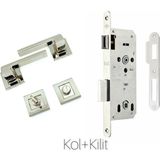 Sofuoğlu Anka Kare Rozetli Nikel Saten (Banyo-Wc Tipi) Kapı Kolu+Kilit Sistemi 2'li Set - Beyaz